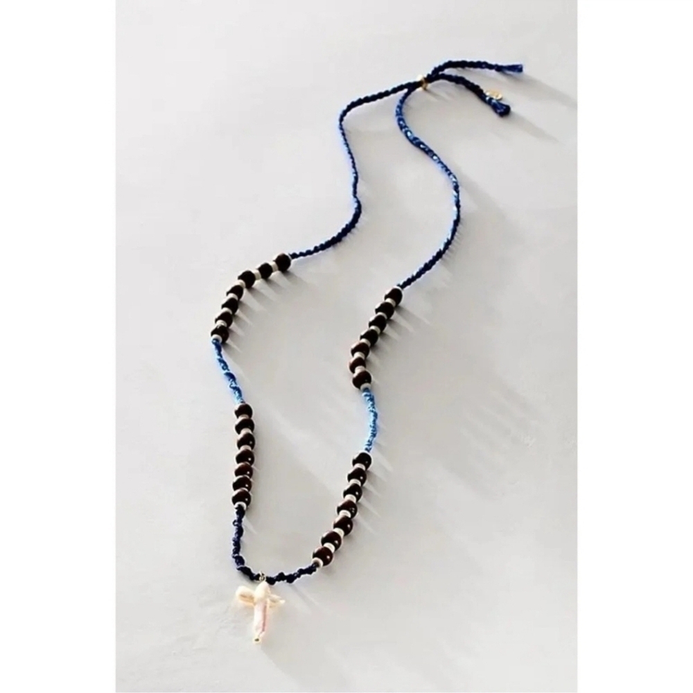 NWOT! Free People X Ariana Ost,Easy Does It Cross Strand Necklace,Blue, MSRP $48